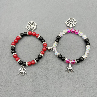 European and American Cross-border Hot Halloween Couple Bracelet Red and Black Beaded Bracelet Spider Pendant Holiday Gift