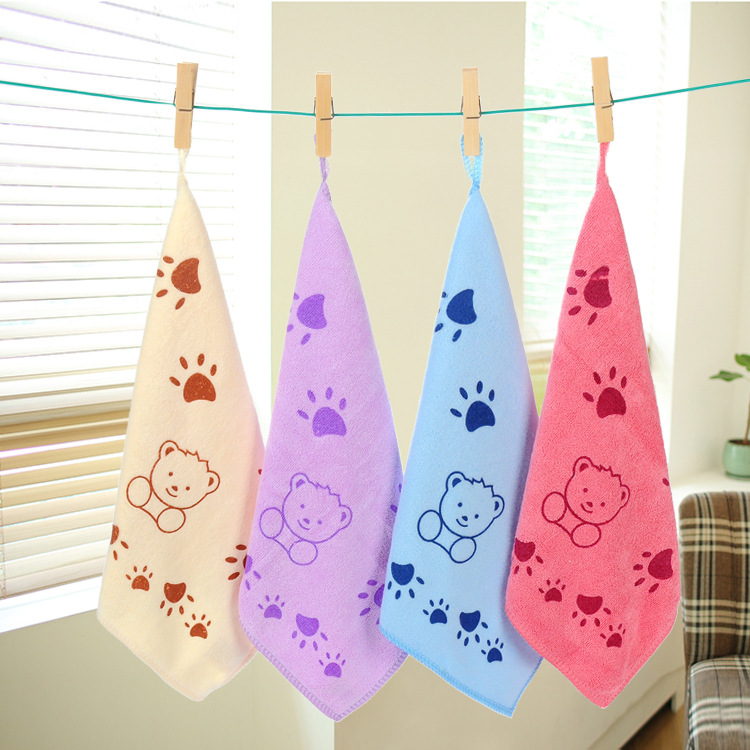 Factory direct small square towel children's face kindergarten towel absorbent polyester brocade microfiber printed towel