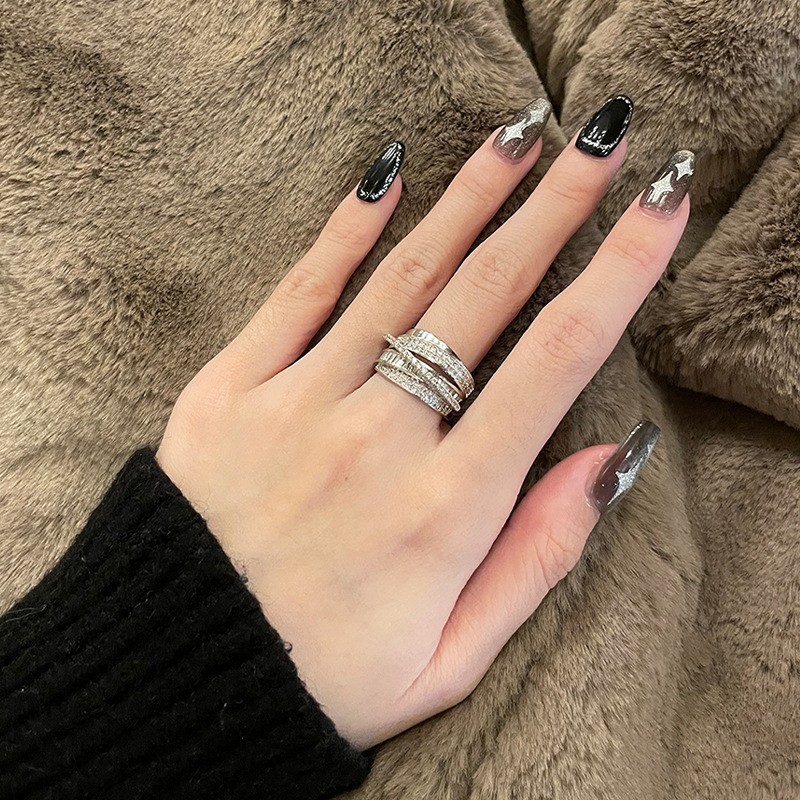 European and American atmospheric ins style silver micro-set ring, versatile retro personality, exquisite adjustable ring for women's index finger