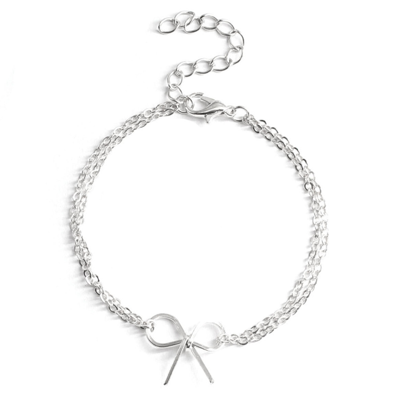 Europe and the United States cross-border jewelry personality Fashion female alloy double chain bracelet manufacturers direct supply simple bow bracelet