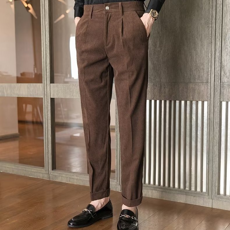 Autumn 2023 Corduroy Striped Trousers Trousers Slim-Fit Korean Style Men's Trendy New All-Match Casual Pants