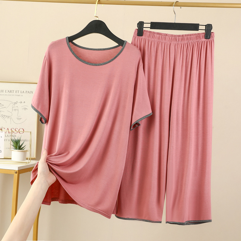 Summer Thin Modal Pajamas Women's Loose Casual Ice Silk Short-sleeved Capri Pants Home Clothes suit Outer Wear