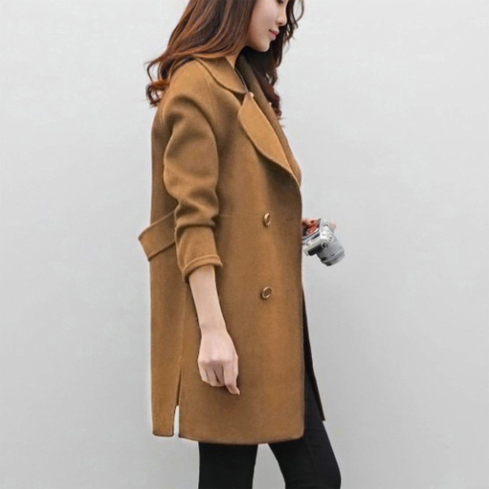 Woolen coat mid-length double-breasted long sleeve solid color woolen coat for women_voghion.com