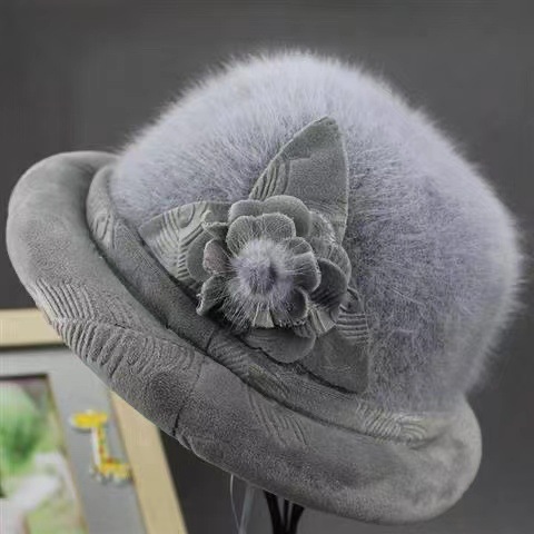 Old hat female autumn and winter warm basin hat rabbit fur women's hat fleece-lined thickened top hat middle-aged and elderly grandma fashion hat