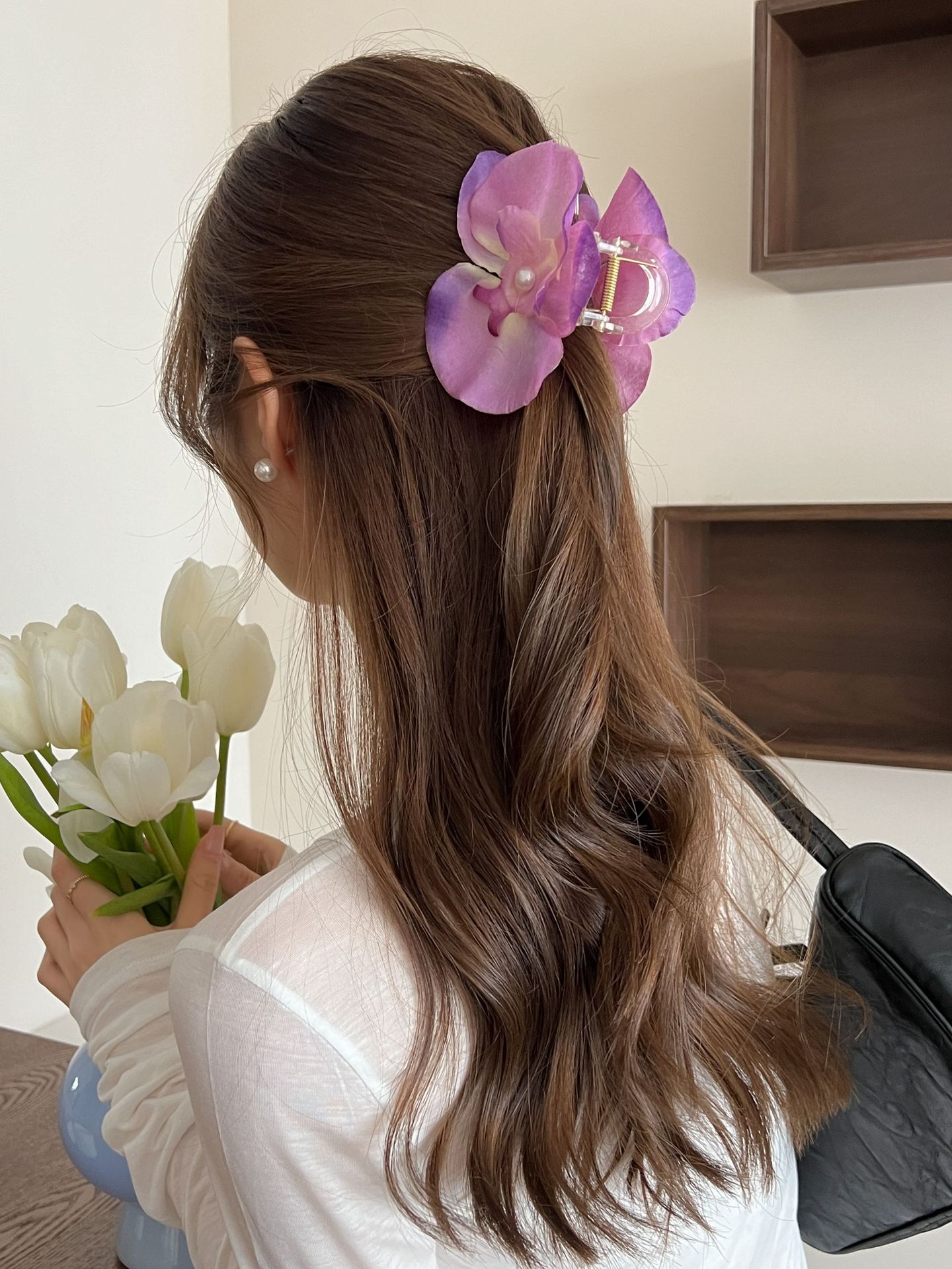 Sweet Phalaenopsis Ribbon Grab Clip Simulation Flower Hair Grab Side Clip Orchid Temperament Sense Super Fairy Head Jewelry_voghion.com