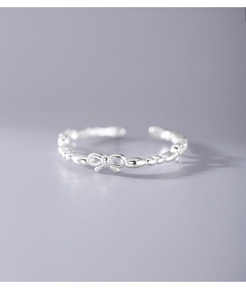 Sterling Sëlwer Schleifenring Damen Einfache Séiss Léif Dame Elegant Klengen Distinguéierten Oppene Ring 0020_voghion.com
