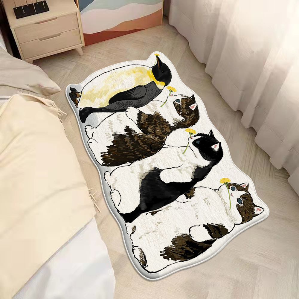 Cartoon Cat Bedside Blanket Bedroom Children's Room Balcony Bay Window Special-shaped Carpet Thickened Plush Foot Mat Cute Floor Mat