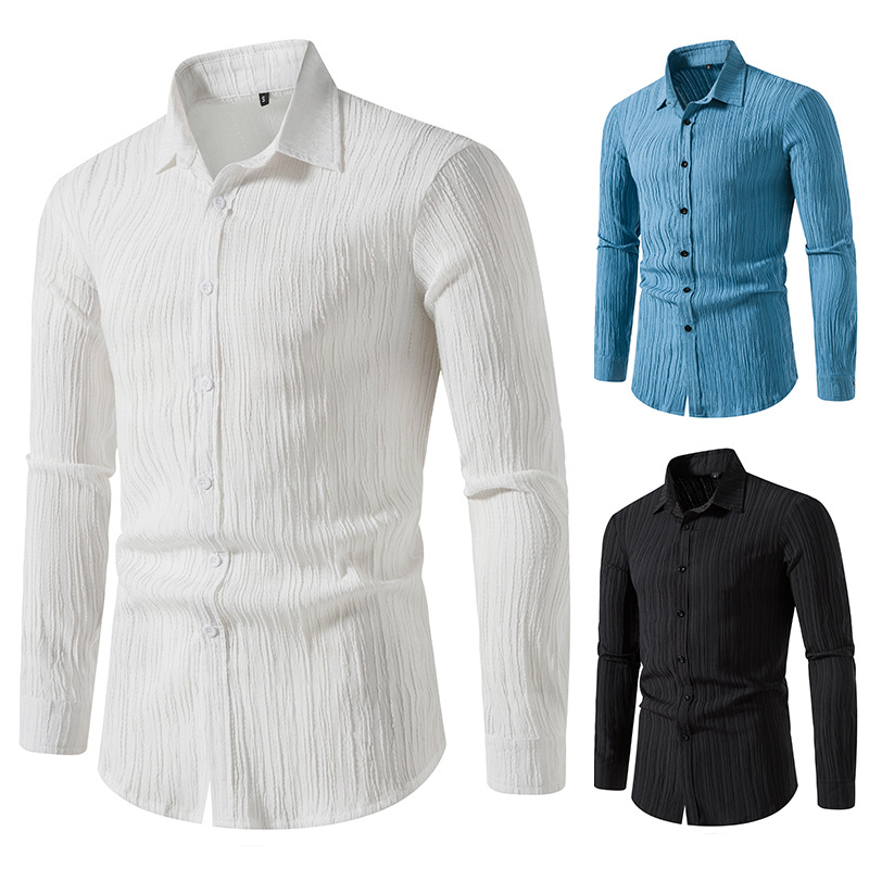 Amazon men's wavy cotton linen fashion lapel shirt A289