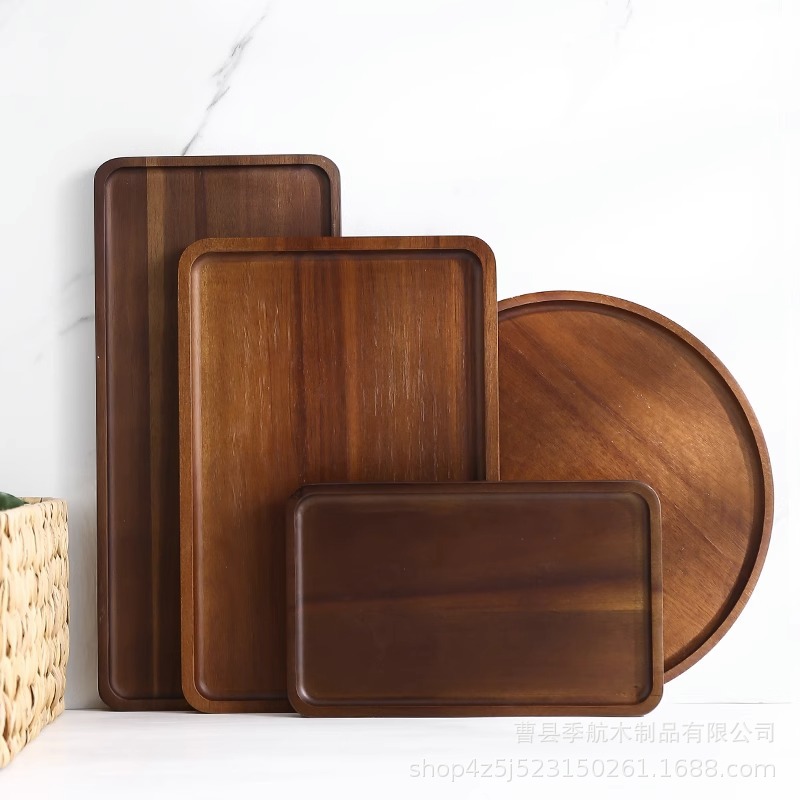 Acacia Wood Solid Wood Tray Household Wooden Cup Holder Water Cup Tea Cup Plate Storage Plate Dinner Plate Holder Restaurant Serving Tray
