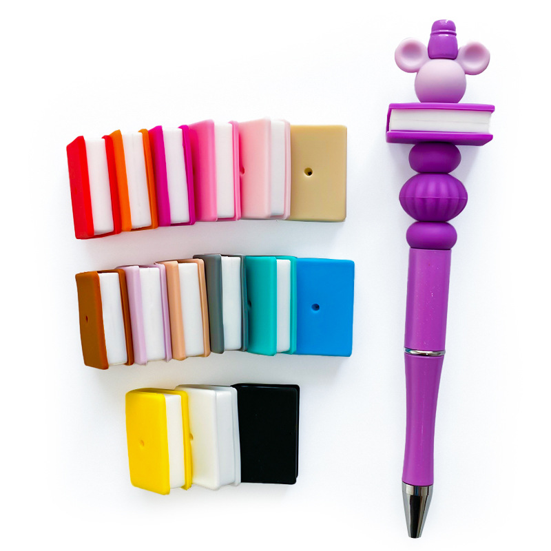 Cross-Border New stacked book food grade silicone beads DIY loose beads accessories rectangular book beaded single hole pen