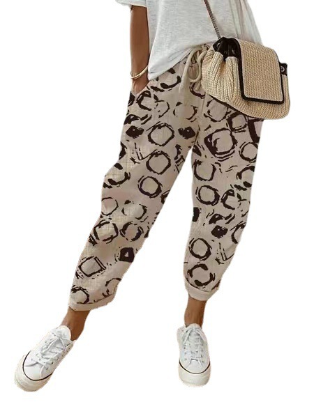 2023 Amazon ebay Cross-border wish Foreign Trade Independent Station Women's Printed Cotton and Linen Casual Women's Pants Trousers