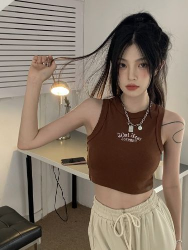 American Retro hot girl sweet cool sleeveless vest women's summer sleeveless I-shaped inner camisole outer top