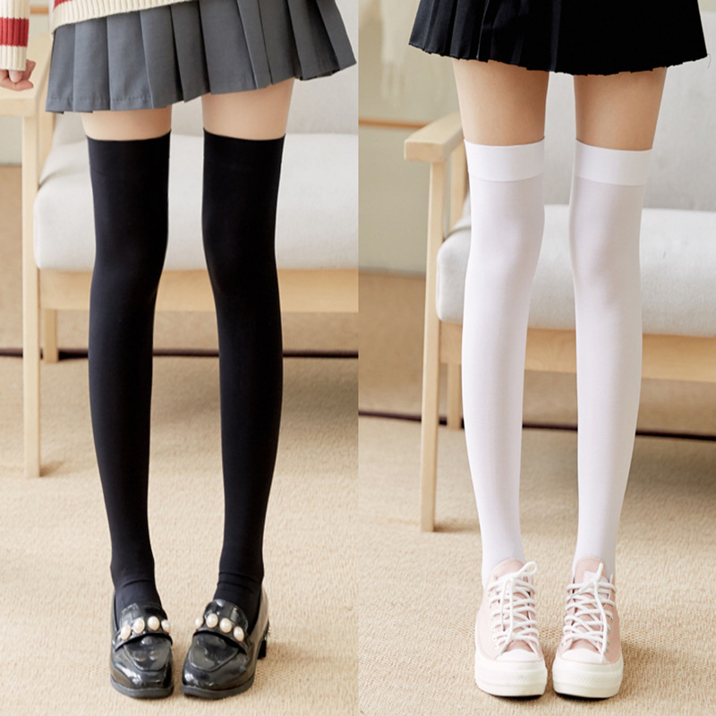 純色のビロードの膝を通す靴下jk白黒のストッキングの卸売りの薄いタイプのセクシーはやせています。|undefined