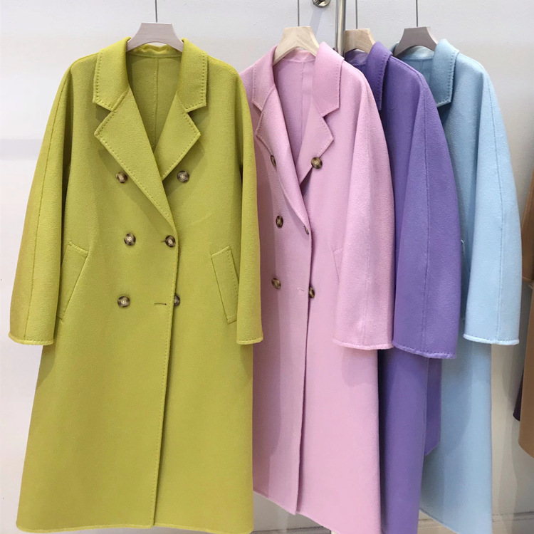 2023 autumn and winter new double-sided cashmere overcoat women's long high-end water ripple overcoat double-sided woolen overcoat women_voghion.com