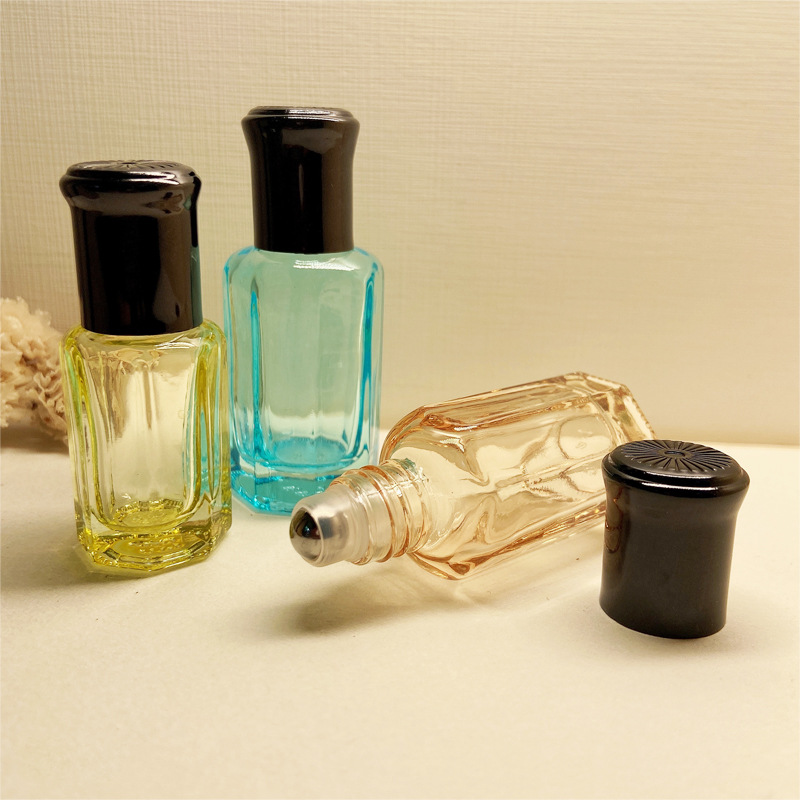 Colored glass octagonal Roller bottle sealed portable perfume sub-bottle bead bottle essential oil bottle factory direct sales