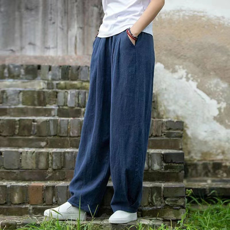 Cotton and Linen Bloomers Women's Spring and Autumn 2024 New Arrival Linen Artistic Loose All-Match Casual Long Pants Practicing Tai Chi Pants