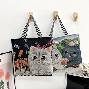 New Ethnic Style Embroidered Tote Bag Artistic Simple Student Shoulder Bag Women's Large Capacity Canvas Shopping Bag