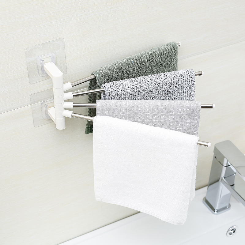 Multi-functional seamless four-bar towel rack stainless steel towel rack kitchen bathroom non-perforated towel storage rack
