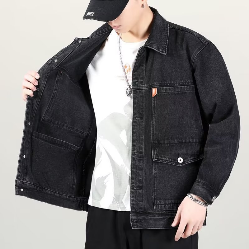 Spring and autumn all-matching Denim coat men's ins fashion brand loose plus size workwear jacket denim fashion factory wholesale