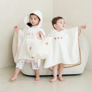 South Korea ins children's bath towel baby absorbent quick-drying beach towel boys and girls cotton cloak hooded bathrobe