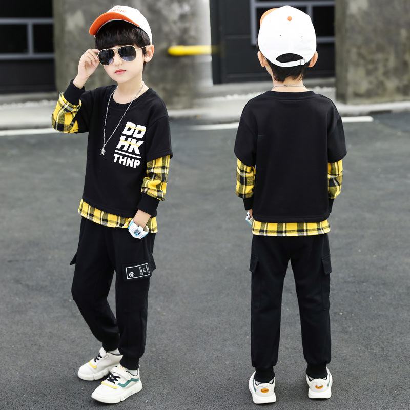 Children's Wear Boys Autumn Fake Two-piece Sweaters Set 2024 New Korean Style Spring and Autumn Western Style Two-piece Set