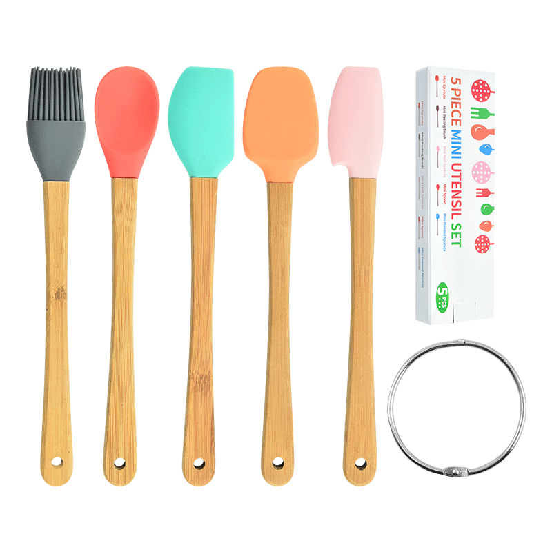 烘焙迷你厨具 新款彩色硅胶小号刮刀烘焙油刷 儿童辅食工具5件套