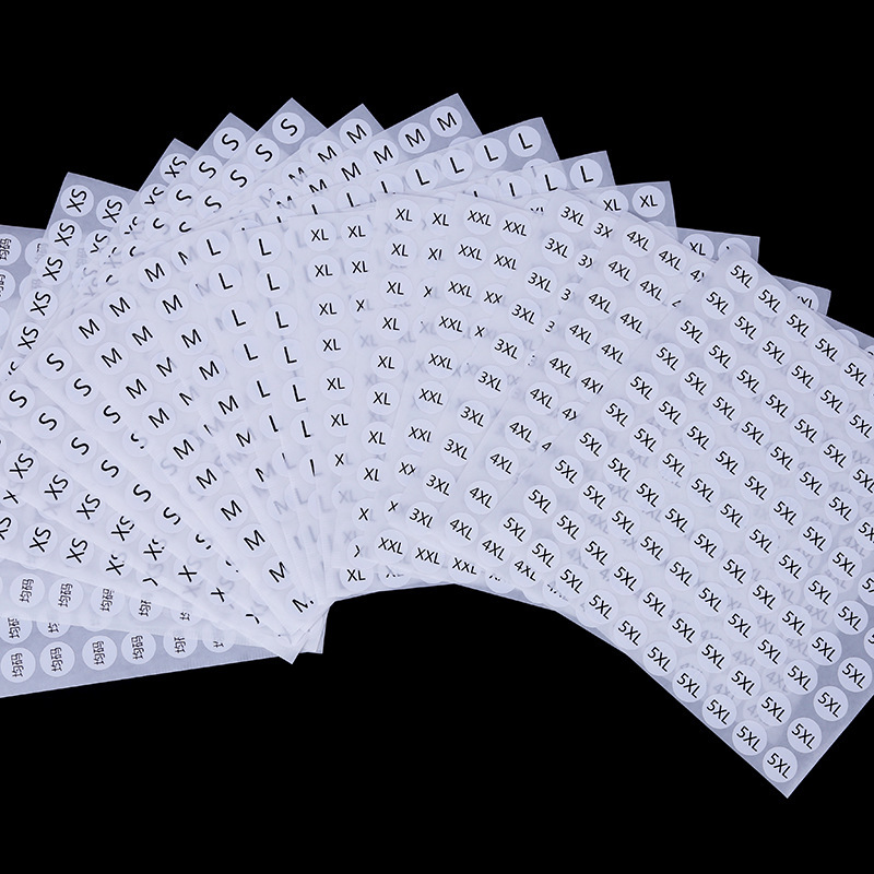 Spot transparent self-adhesive label printing XSML round waterproof white clothing clothing size stickers logo custom