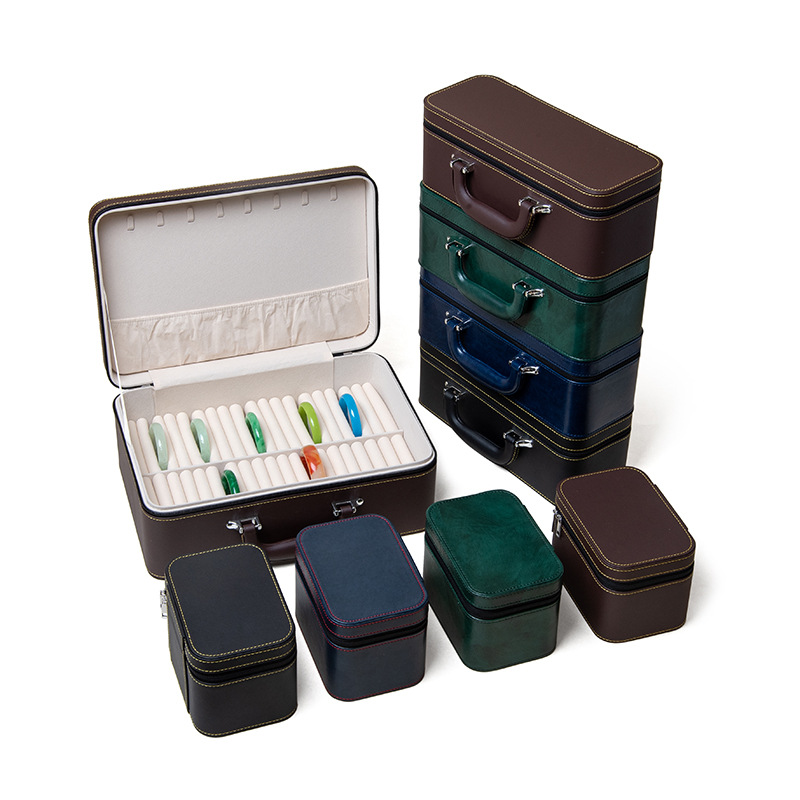 Leather Large Capacity Bracelet Box Multi-position Storage Box Household Portable Jade Bracelet Jade Bracelet Storage Box