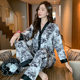 Pajamas Women's Spring and Autumn New Fashion Black and White Printed Home Clothes Thin Ice Silk Long Sleeve Trousers plus size suit 566