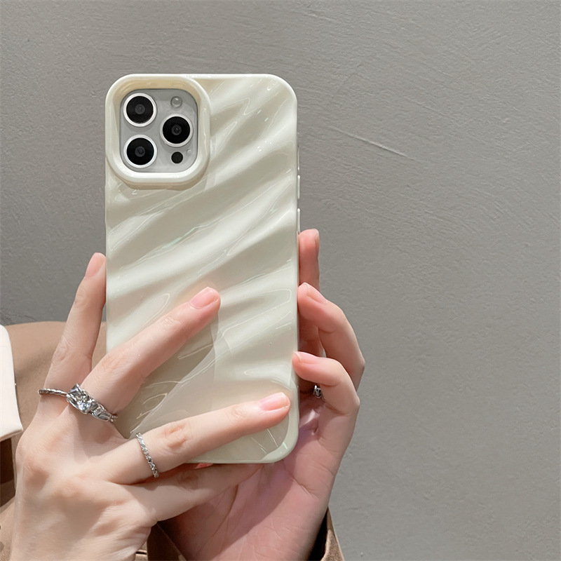 溫柔奶油白波浪紋適用iphone15Promax蘋果13手機殼14Pro女11/12軟