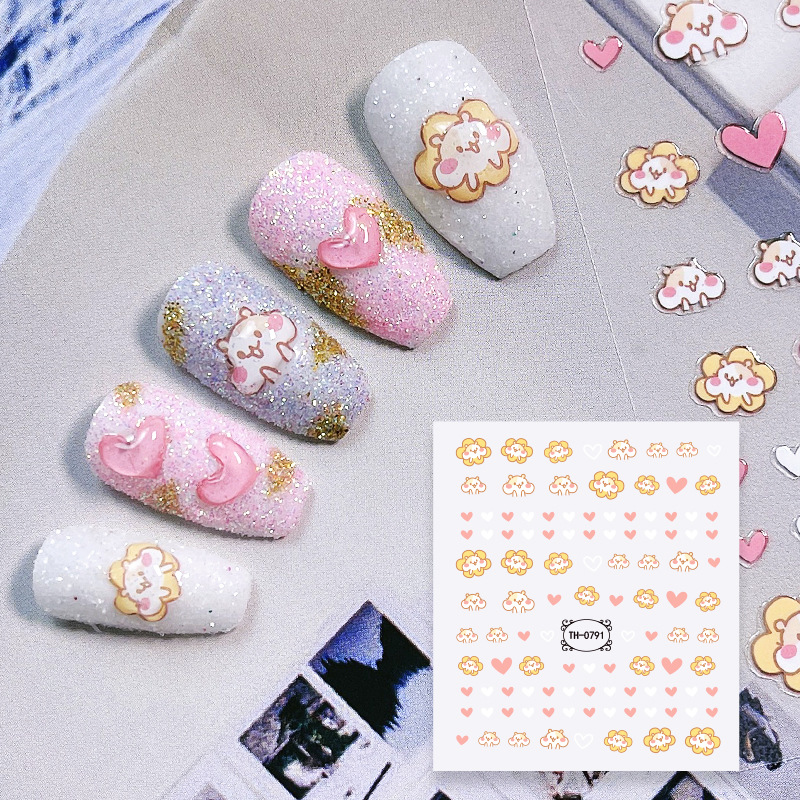Zhengxiang Net red nail accessories bear DIY small decals small animal nail stickers INS small fresh nail stickers