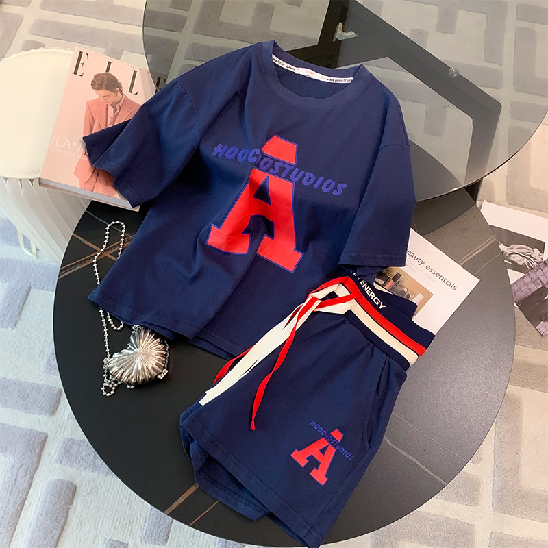 Casual Sports Suit Women's 2023 Summer New Loose Mid-length Pants Short-sleeved Fashionable Running Two-piece Set