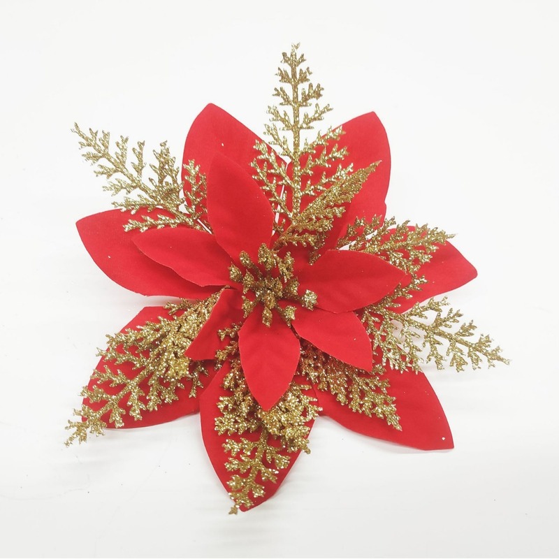 クロスボーダーのクリスマスの金色の二重のスパンコールのシミュレーションの花の金粉の花のクリスマスの装飾の部品のメーカーの卸売り|undefined