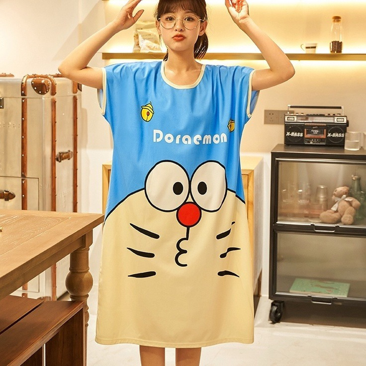 Large Size Skirt Foreign Trade Skirt Women's Cartoon Loose Short-sleeved Summer Pajamas Women's Home Clothes Cultural Skirt Casual Nightwear Manufacturers