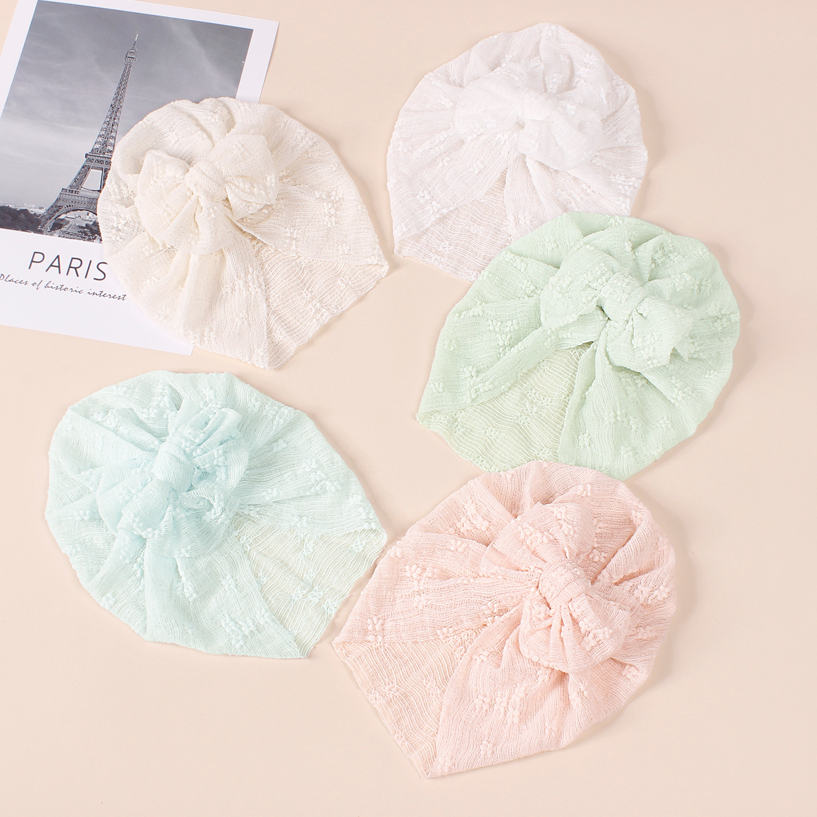 New European and American Baby super soft elastic mesh double-layer bow pullover cap cross-border Indian hat children's headdress