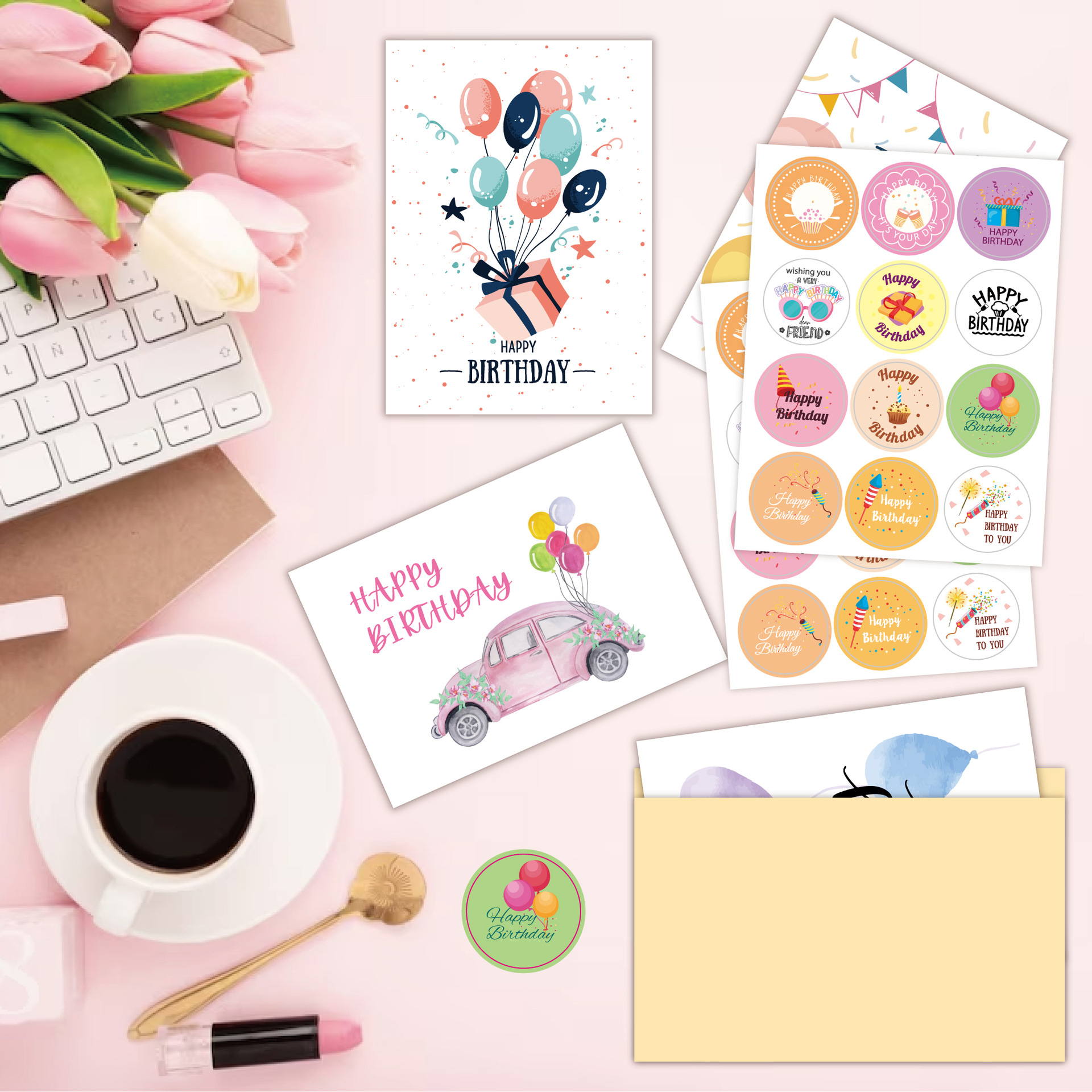 Cross-border happy birthday card birthday card combination suit ins envelope fold DIY birthday greeting card