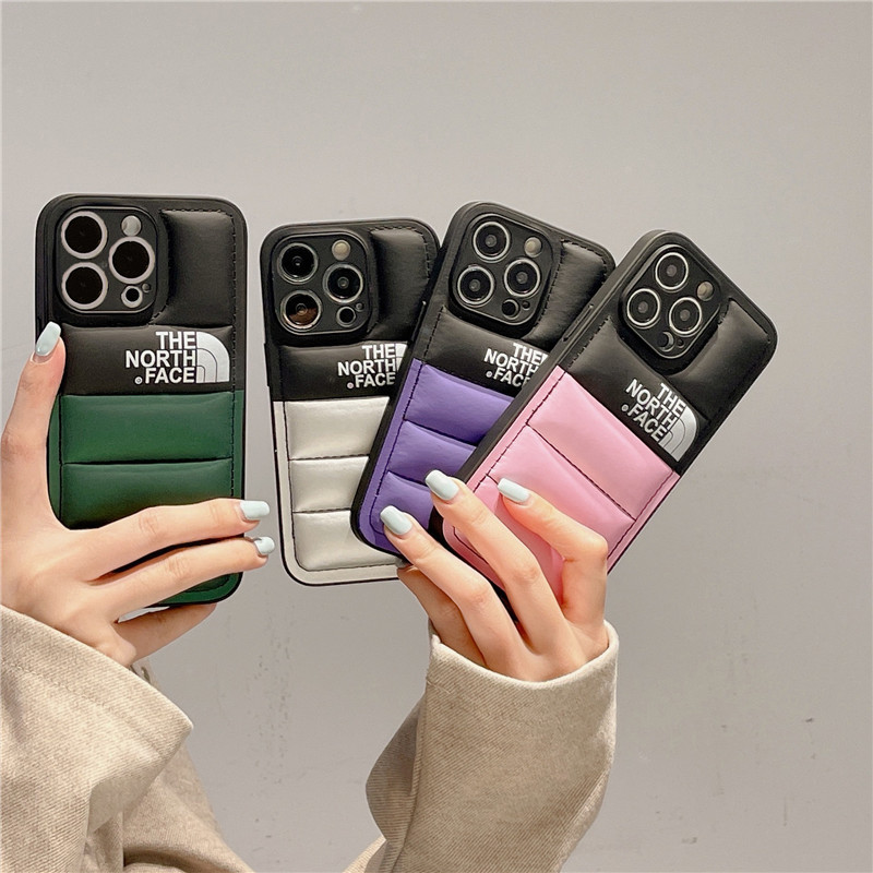 潮牌高級拼色北面適用蘋果15promax羽絨服保護套14Pro網紅款13/11