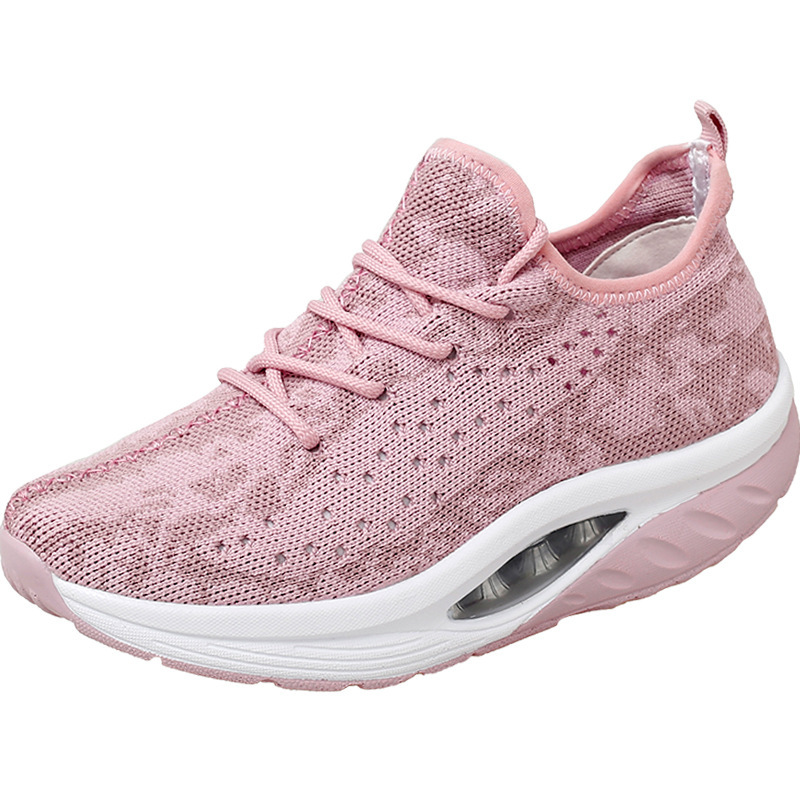 Spring and Summer 2024 Flying Woven Rocking Shoes Women's Thick Sole Height 5CM Mesh Breathable Mom Travel Casual Shoes Dancing Shoes