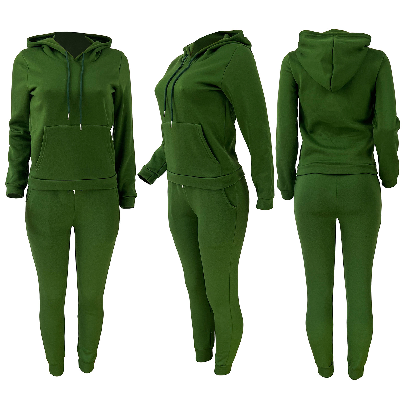 HR8197 European and American women's clothing  independent station supply autumn and winter plus velvet drawstring hooded two-piece set_voghion.com