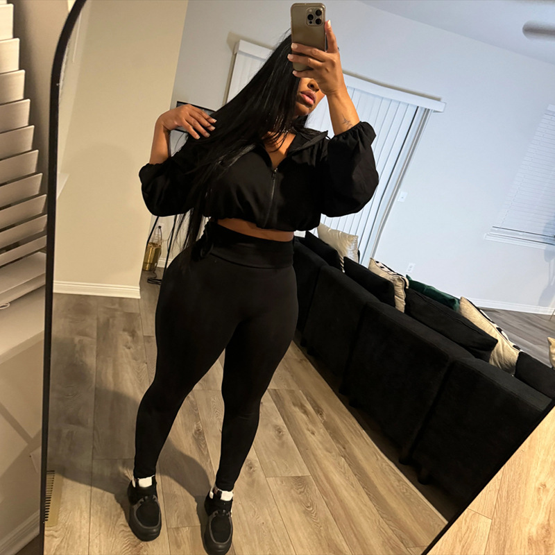 2024 Spring and Autumn New Sexy Drawstring Tight Waist Navel Top High Waist Tight Pants suit Women