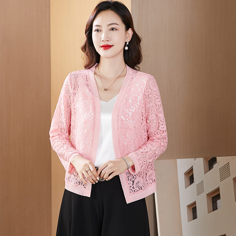 Fu Daiyi 19304 Cashew Flower Lace Hollow Fashion Cardigan Breathable Outer