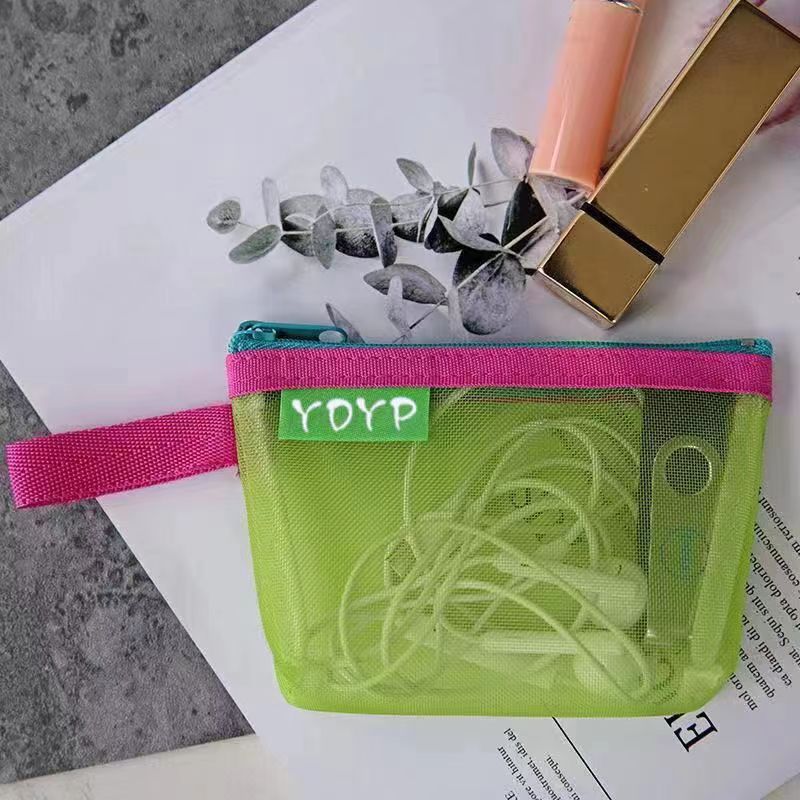 In stock mesh coin purse portable small and convenient lipstick eyeliner cosmetic zipper mesh bag wholesale