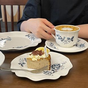 French vintage flower ceramic tableware ceramic cup and saucer ceramic bowl ceramic dessert plate pasta plate