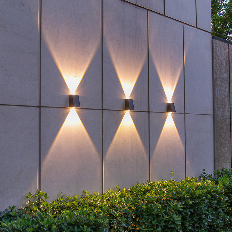 Solar outdoor wall lamp waterproof wall washer lamp atmosphere lamp led double head up and down luminous convex mirror wall lamp