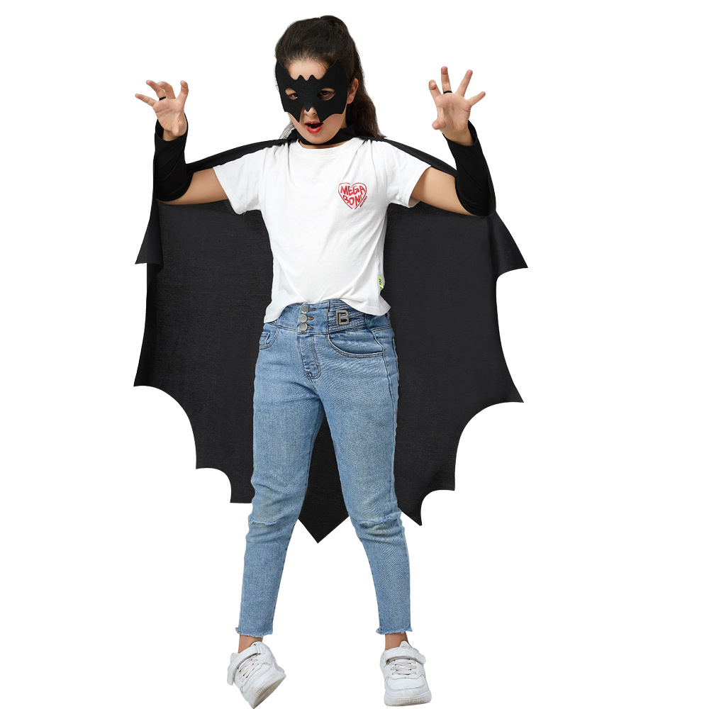 Cross-border Explosions Halloween Cloak Bat-shaped Cloak Sleeve One-piece Black Cloak Set Amazon Hot Sale