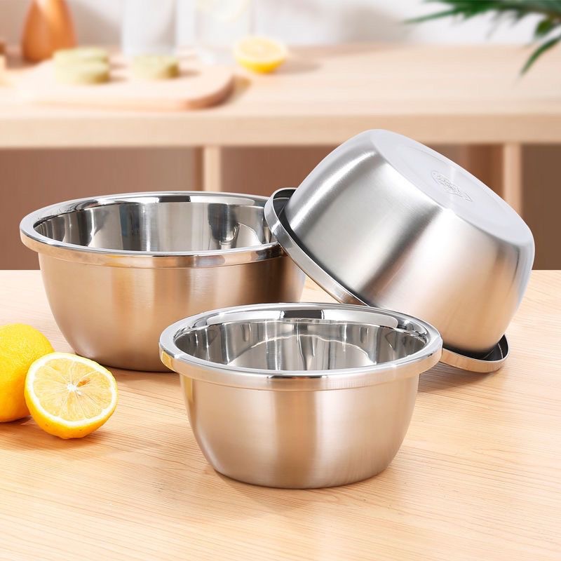 Thickened stainless steel basin three-piece seasoning pot household kitchen egg bowl baking and basin