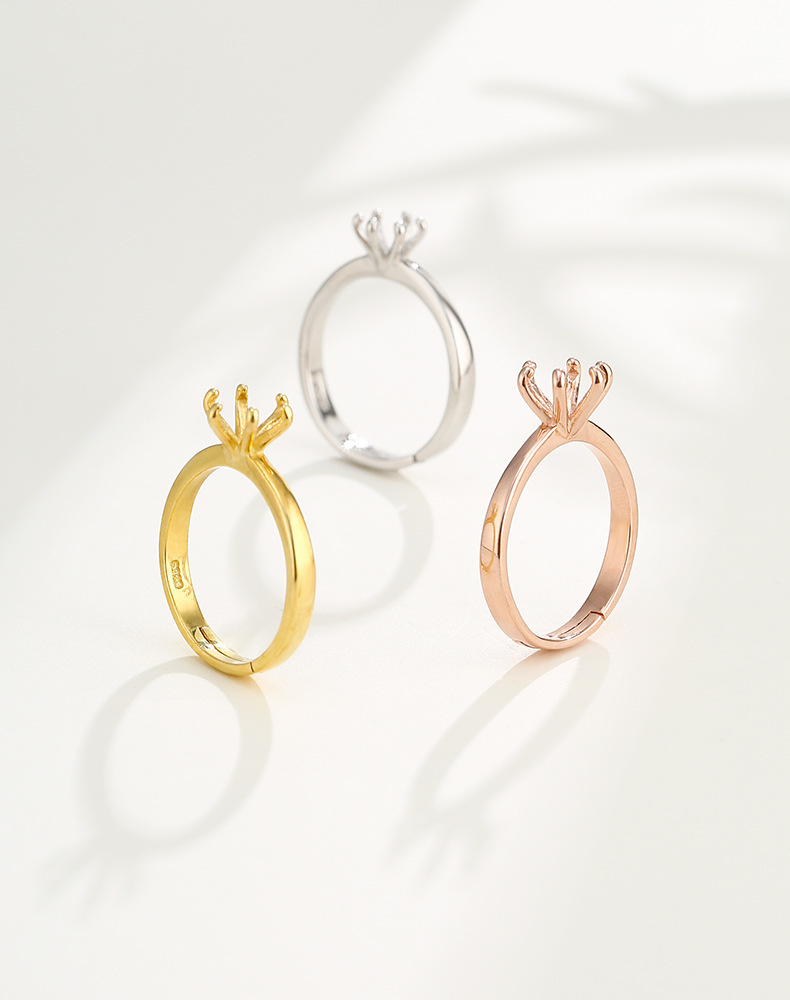 Anello nuziale coreano in argento sterling Anello di coppia Supporto vuoto Anello da uomo e da donna fai da te Anello con sei griffe intarsiate in diamanti sintetici Argento Ho_voghion.com