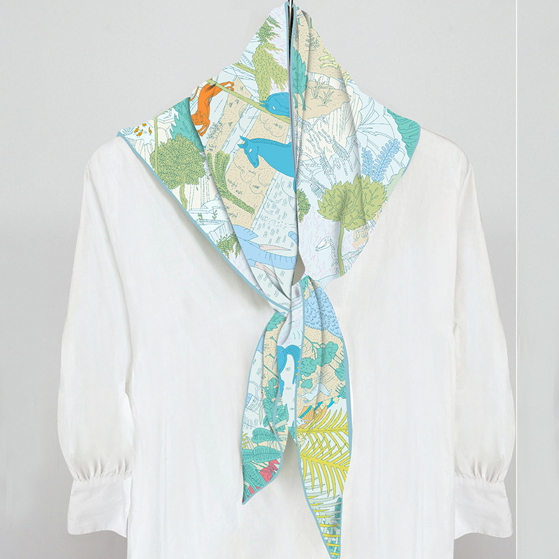 Scarf ins high-grade triangle scarf digital printing silk scarf artificial silk twill silk clothing matching shawl scarf