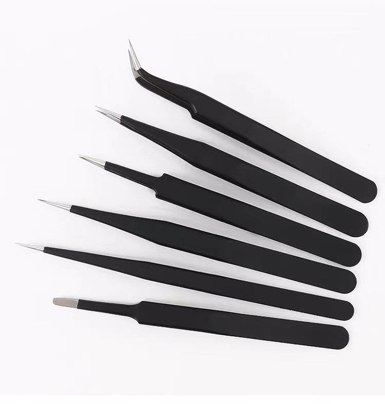 Round Edge Stainless Steel Tweezers Precision Anti-static Mobile Phone Repair Pointed Elbow Tool Bird's Nest Clip Grafting Eyelash Curler