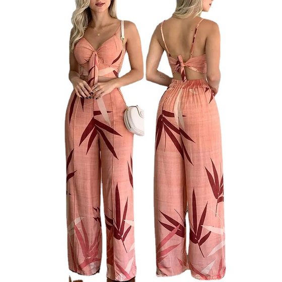 Amazon 2024 Cross-border Summer European and American Women's Personality Straight Pants Sexy Fashion Casual suit